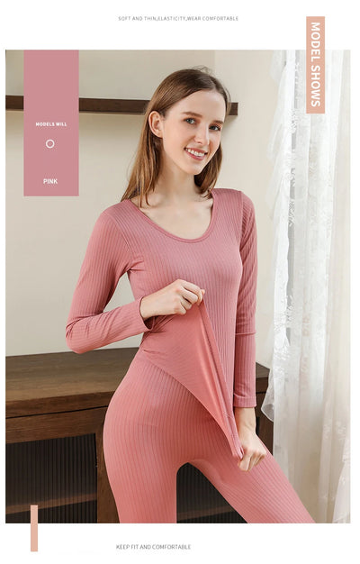 Warm Thermal Underwear Sexy Ladies Intimates Long Johns Women Shaped Sets Female Middle Collar Thermal Shaping Clothes