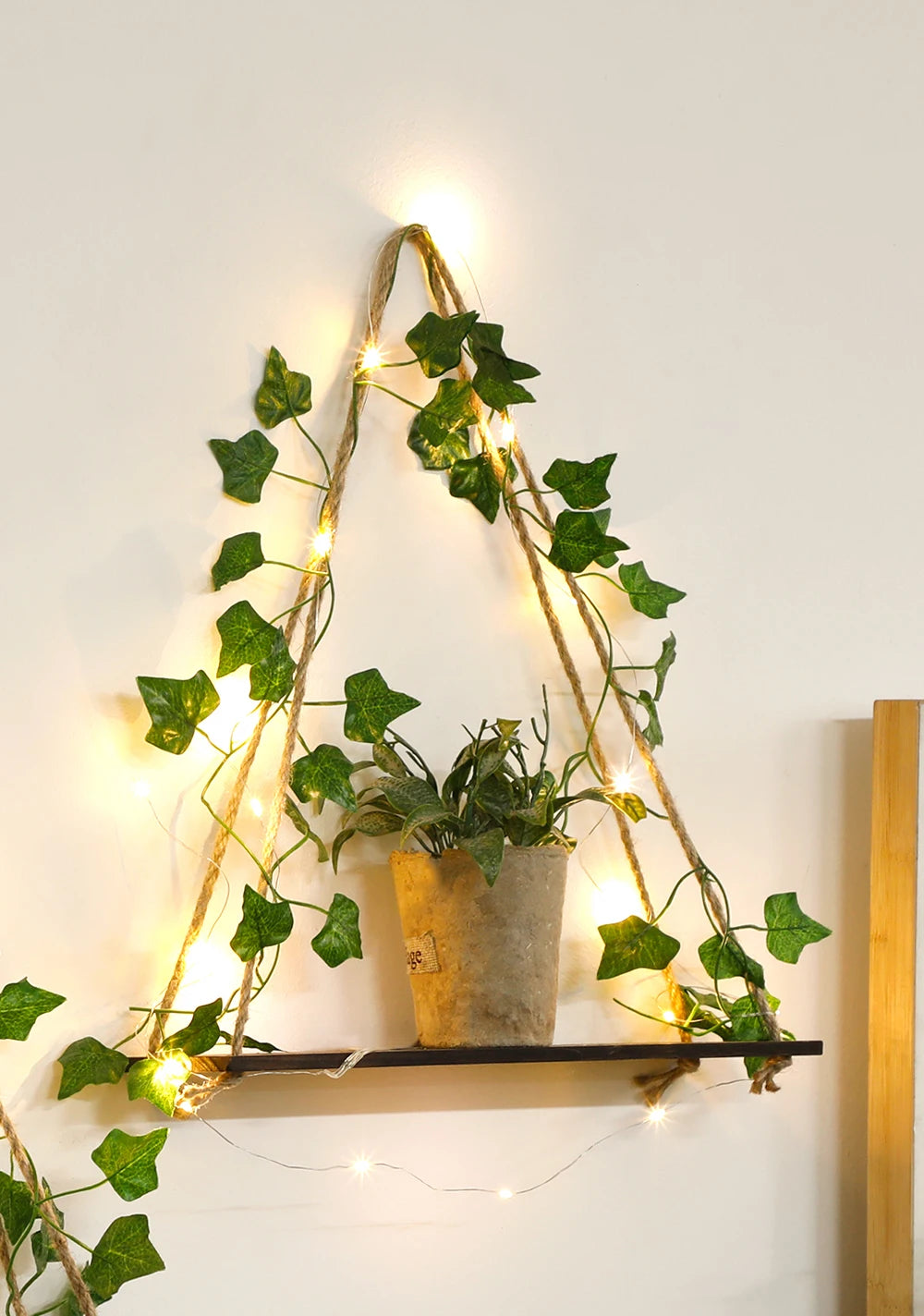 Wood Shelf with Leaf Hanging Decoration LED Shelf Decor Aesthetic Room Decor Floating Shelves Wall Display Stand for Living Room