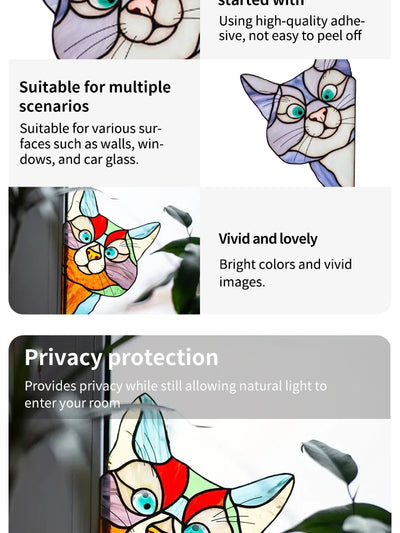 Cat Peeping Glass Window Self-adhesive Stickers, Waterproof Moisture-proof Glass Film, Bedroom Living Room Car Window Decoration