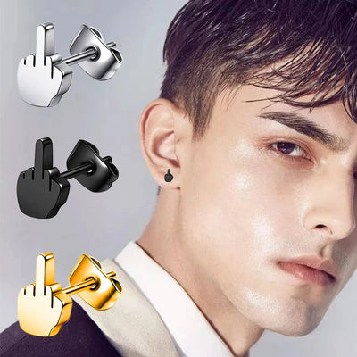 Middle Finger Earrings Stainless Steel Ear Hoops for Men and Women