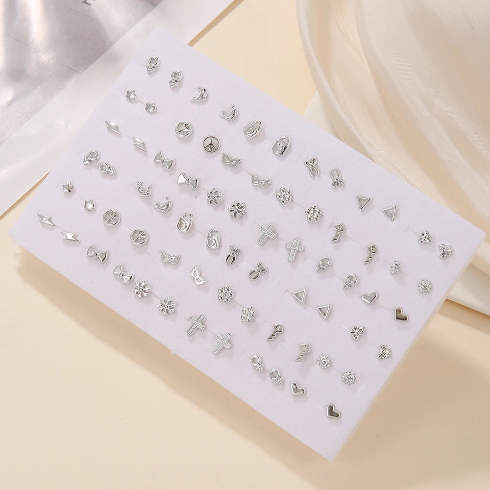 Fashion Geometric 36 Pairs/Lot Mixed Styles Small Stud Earrings For Women Lady Starfish Dolphins Moon Jewelry Party Gifts