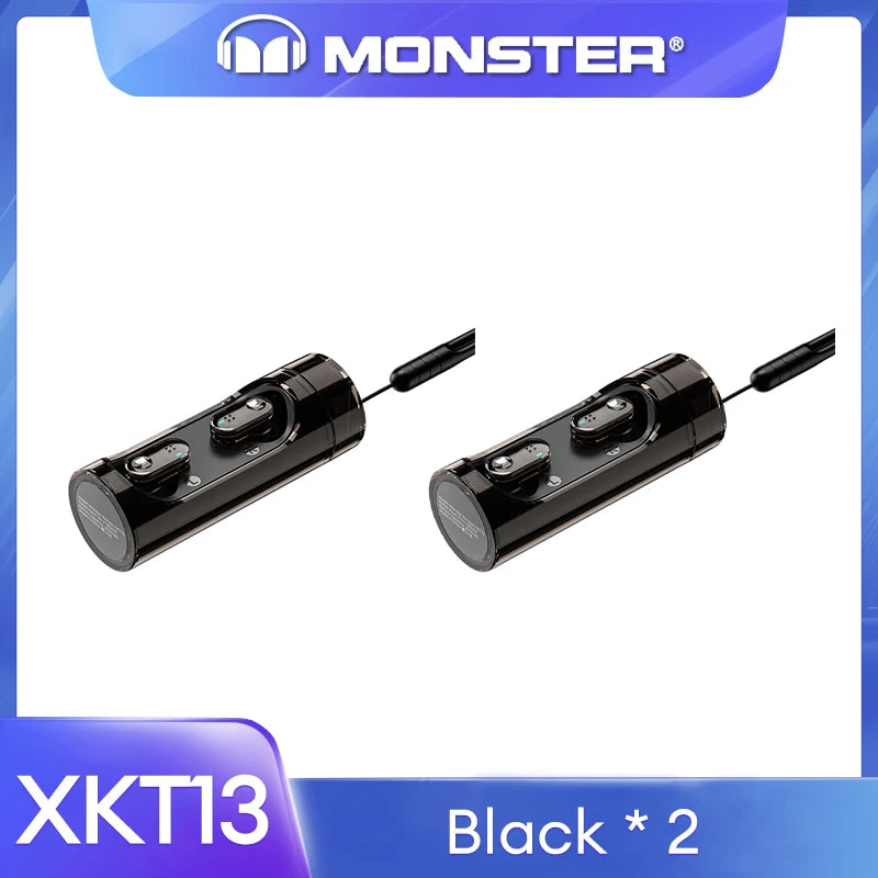 Original Monster V5.3 Wireless Bluetooth Headset XKT13 HIFI Sound Earphones Long Standby Earbuds Rotating Transparent Shell New