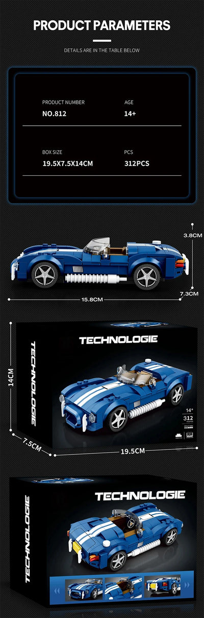 مجموعة مكعبات بناء سيارة AC COBRA مكونة من 312 قطعة، مركبة مدينة إبداعية، نموذج سيارة DIY، ألعاب عرض سطح المكتب للأطفال، هدايا العطلات