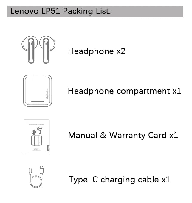 سماعات لينوفو LP51 TWS اللاسلكية الجديدة الأصلية بتقنية البلوتوث V5.4 ذات الوضع المزدوج للألعاب وعمر بطارية طويل وسماعة رياضية مع ميكروفون