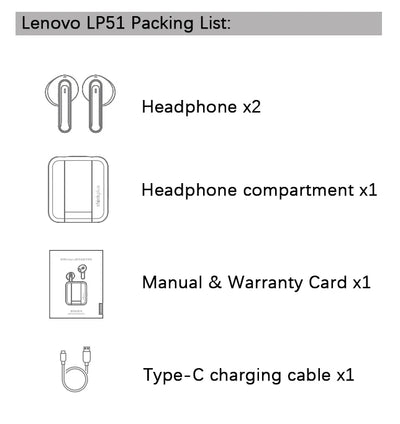 سماعات لينوفو LP51 TWS اللاسلكية الجديدة الأصلية بتقنية البلوتوث V5.4 ذات الوضع المزدوج للألعاب وعمر بطارية طويل وسماعة رياضية مع ميكروفون