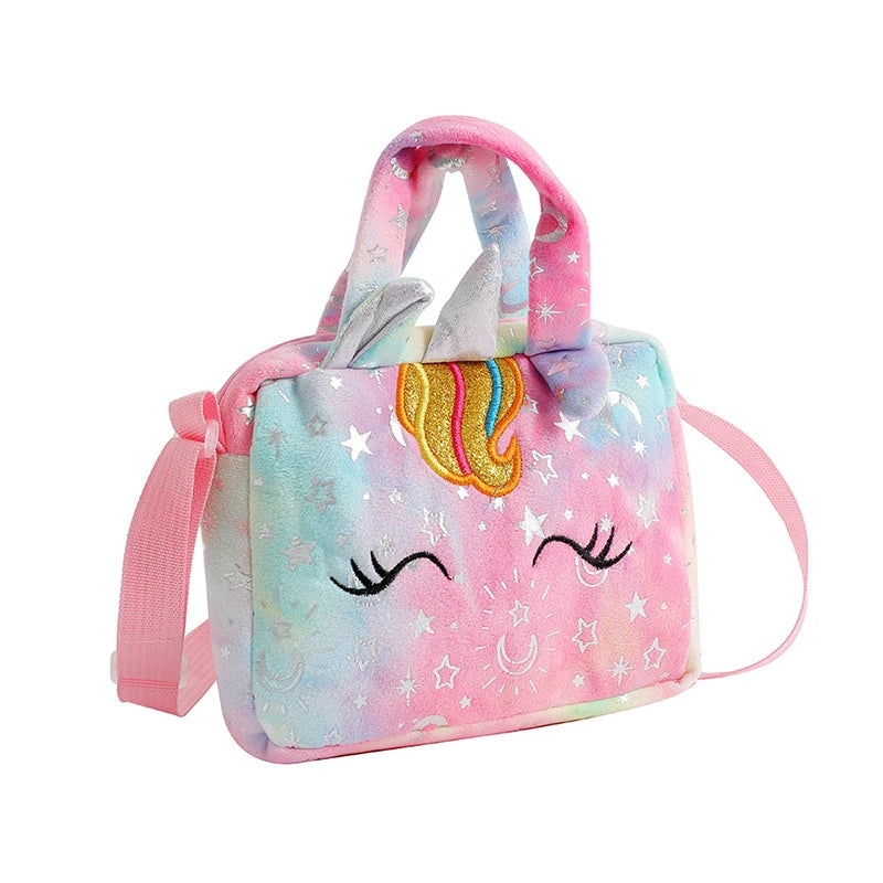 Plush Unicorn Single Shoulder Crossbody Bag for Children's Coin Purse Girl Travel Handbag Cute Student Gift Storage Pencil Bags