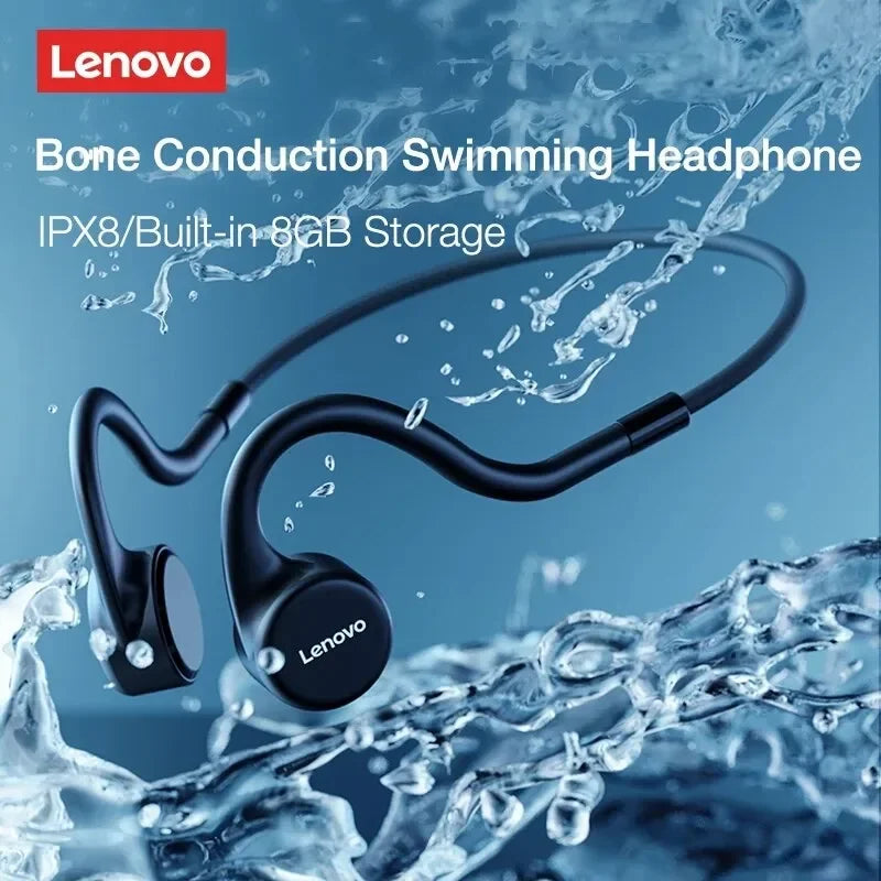 سماعات أذن Lenovo X5 Bone Conduction Bluetooth V5.0 لاسلكية مقاومة للماء IPX8 رياضية بذاكرة مدمجة 8 جيجابايت