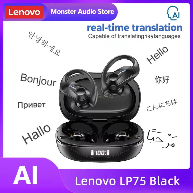 Original Lenovo LP75 TWS Bluetooth V5.3 Headphones Wireless LED Digital Display Earphones Noise Reduction Waterproof Headset New