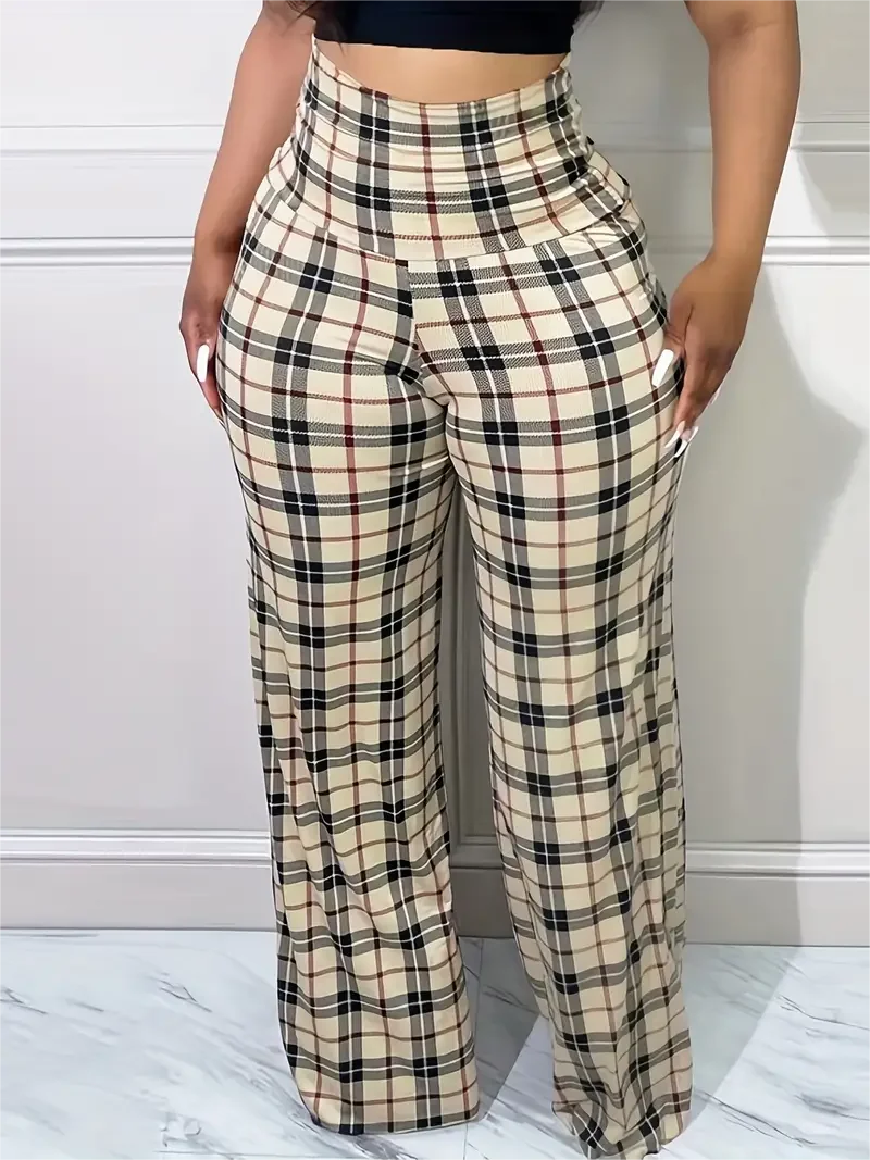 Women's Plaid Wide Leg Pants  High Waist Casual Loose Trousers for Spring   Summer