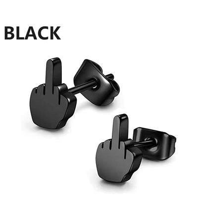 Middle Finger Earrings Stainless Steel Ear Hoops for Men and Women