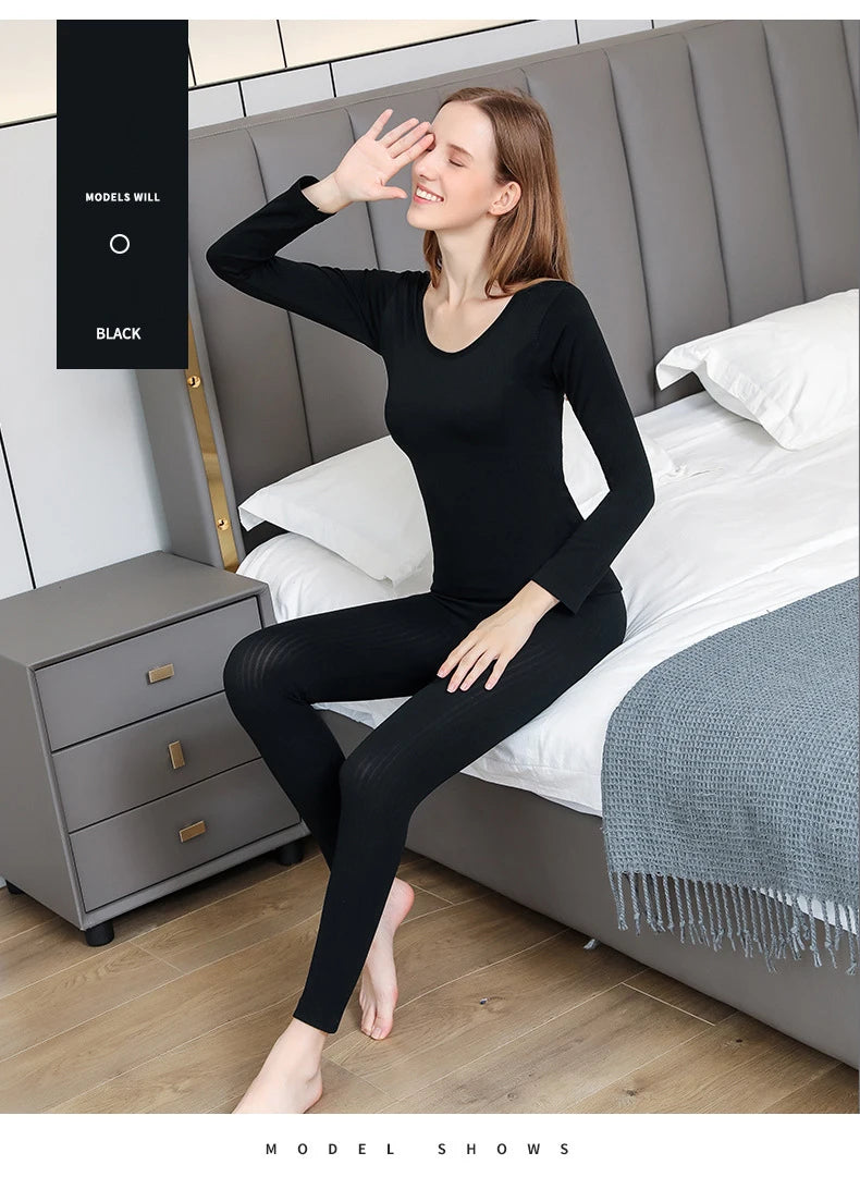 Warm Thermal Underwear Sexy Ladies Intimates Long Johns Women Shaped Sets Female Middle Collar Thermal Shaping Clothes