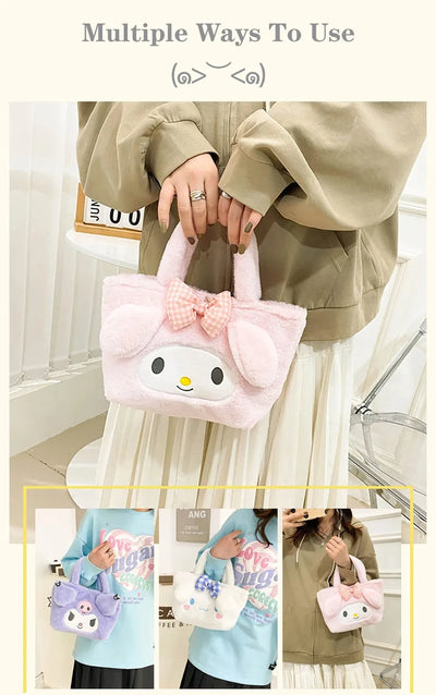 Kawaii Sanrio Bag Kuromi Plush Backpack Lolita Style Plushies Stuffed Animal Doll Toys My Melody Bag Women Tote Girl Christmas