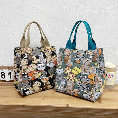 Fashionable Top-handle Bag with Cute Cat Pattern, Portable Mommy Bag for Women