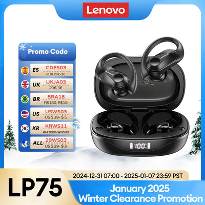 Lenovo Original LP75 TWS 5.3 Bluetooth Headphones Wireless Earphones LED Digital Display Noise Reduction Earbuds New