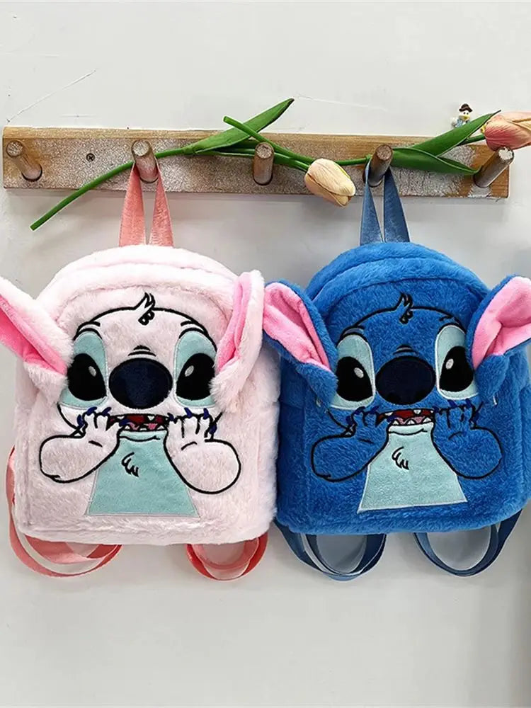 New Disney Plush Backpack Ins Japanese Blue Stitch Funny Cartoon Large-Capacity Student Backpack Kindergarten Bag Child Gift