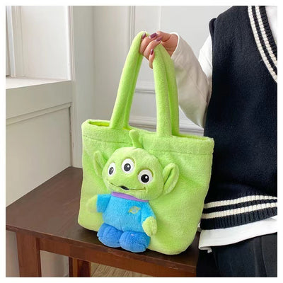 Disney 2024 New Cartoon Plush Doll Shoulder Bag Sweet and Cute Stitch Strawberry Bear Soft Cute Girls Handbag