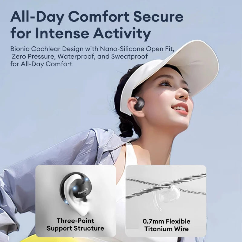 Philips TAT2708 OWS Wireless Bluetooth Earphones Noise Cancelling Game Headset Long Endurance Waterproof Sport Earbuds With Mic