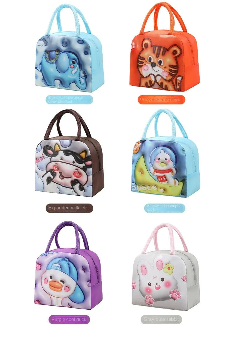 Cute Printed Cartoon Lunch Bag for Kids with Insulation and Preservation Function Bag Organizer Tote Bag with Zipper