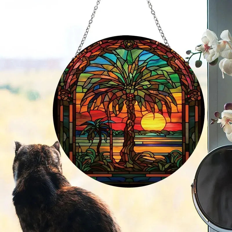 1pc Acrylic Wall Hanging Porch Decoration Holiday Decoration Painted Window Hanging Window Hanging Ornament Round Sign.