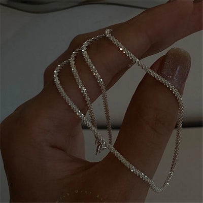 2pcs Set Shiny Sparkling Silver Plated Clavicle Chain Necklace Bracelet Jewelry Set for Women Minimalist Starry Sky Accessories-