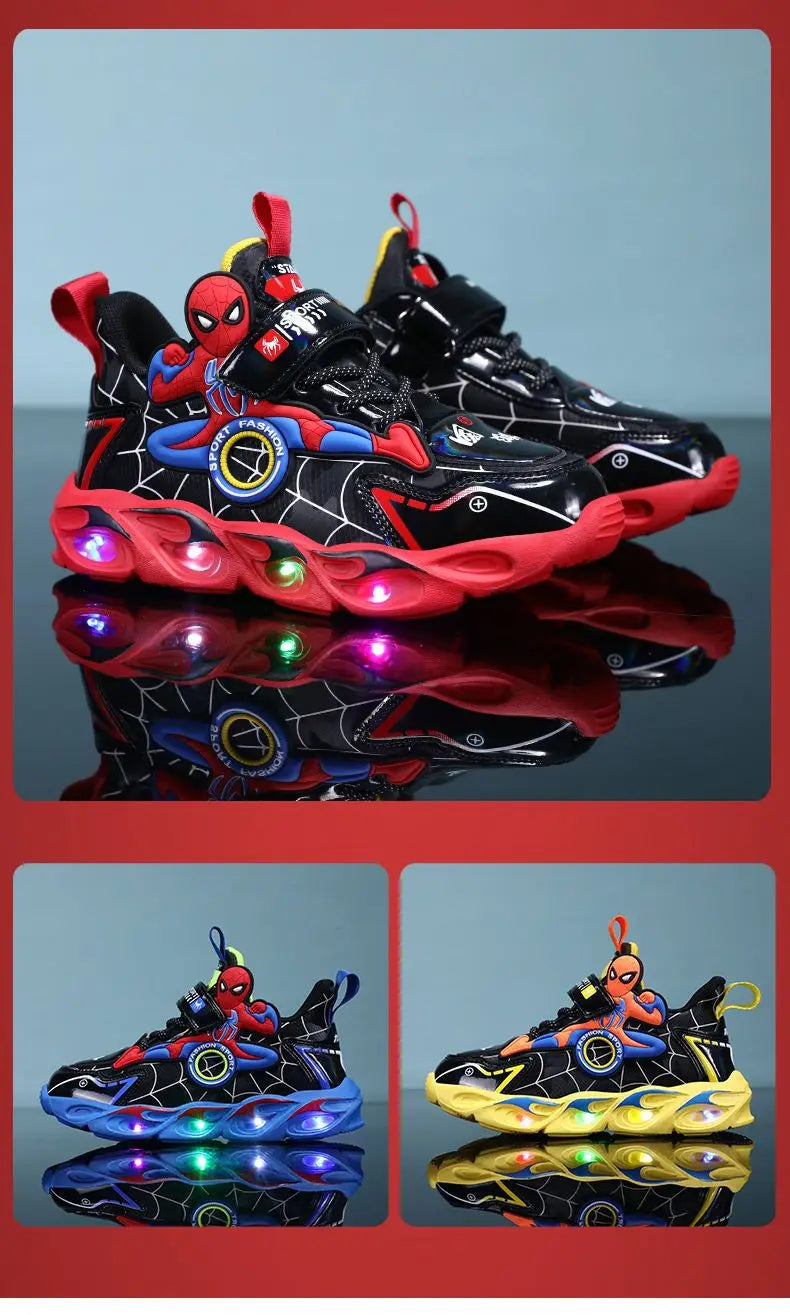 Disney Boys Shoes LED Lights Cartoon Autumn Children's Sports Shoes Leather Non-slip Children's Running Shoes Sneaker Size 25-35