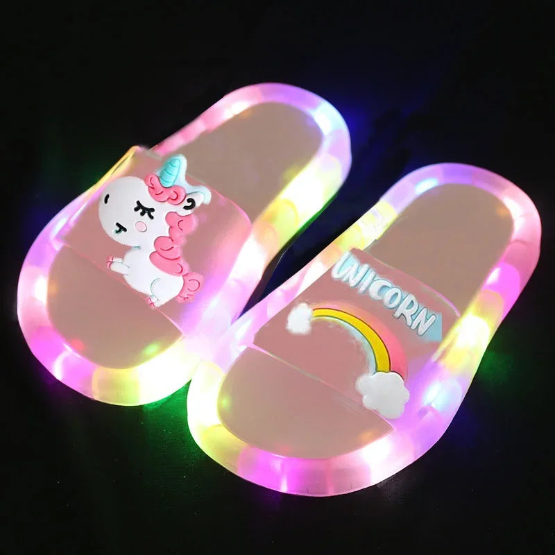 Children‘s Boys Girls Slippers Cartoon Unicorn Animals Prints Shoes Lighted Fashion Cute Shoes Bathroom Kids Toddler Slippers