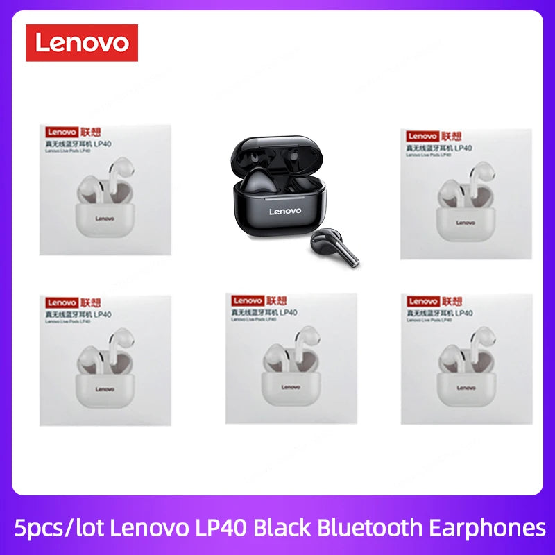 Lenovo Original LP40 TWS 5Pcs 10pcs Earphone Bluetooth Wireless 5.0 Dual Stereo Noise Reduction Bass Touch Control Wholesale