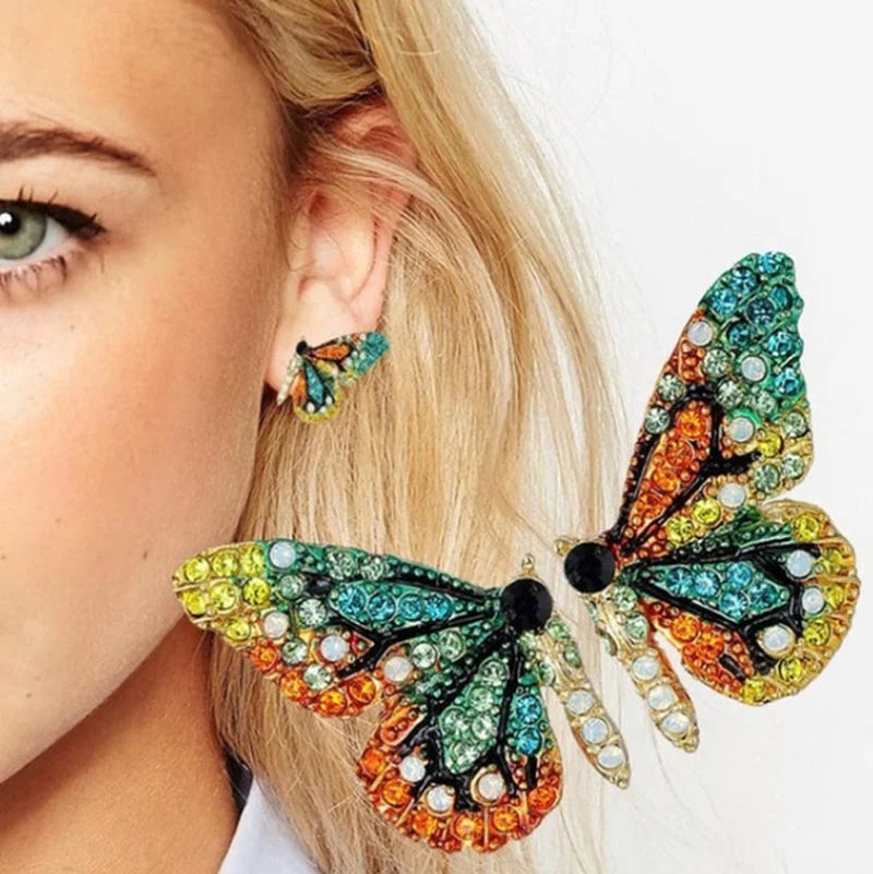 Graceful Shiny Multicolor Zircon Butterfly Stud Earrings for Women Girls Cute Date Party Jewelry