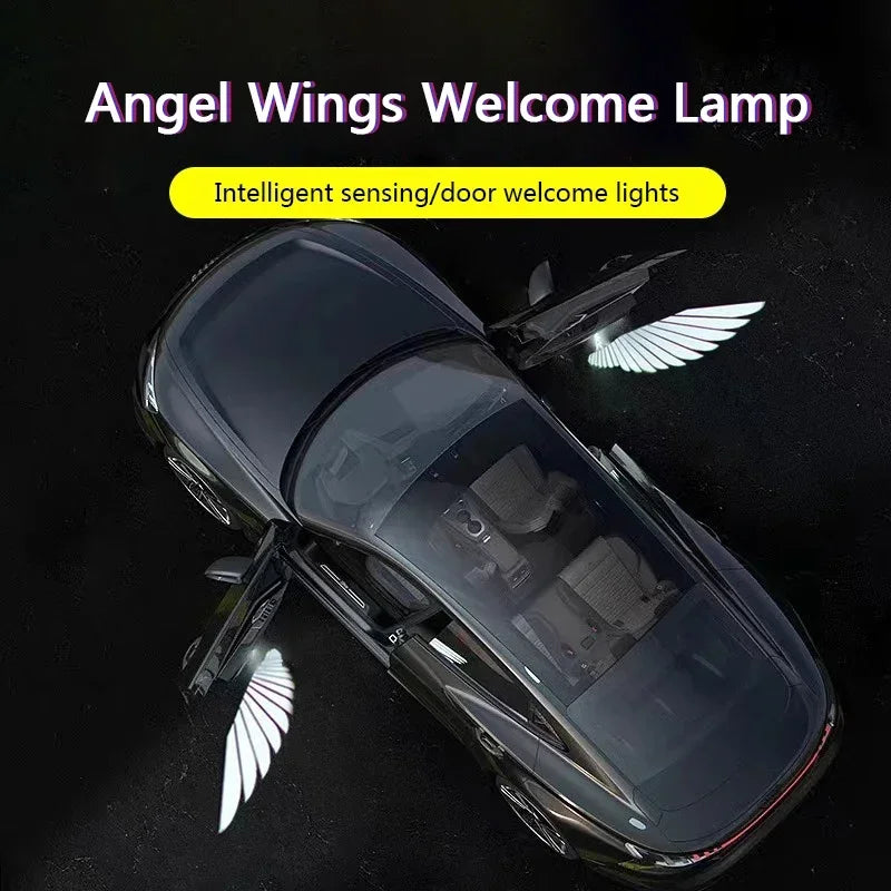 2Pcs Car Angel Wings Wireless Door LED HD Welcome Decorative Light Courtesy Bulb Lamp Shadow Cars Projector Accessories Tools Ne