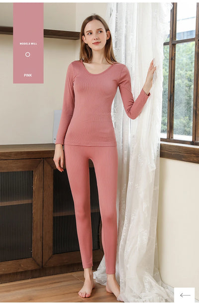 Warm Thermal Underwear Sexy Ladies Intimates Long Johns Women Shaped Sets Female Middle Collar Thermal Shaping Clothes