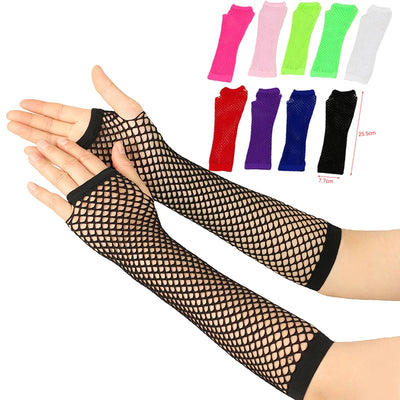 1Pair Womens Long Fishnet Net Gloves Fingerless Mesh Gloves Punk Rock Fancy Night Club Party Arm Warmer Gloves Sexy Gloves