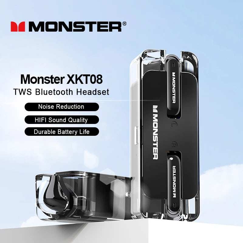 سماعات أذن Monster XKT08 True Wireless Bluetooth V5.3 من Choice، سماعات أذن عالية الدقة للموسيقى وسماعات ألعاب ذات زمن انتقال منخفض وتقليل الضوضاء