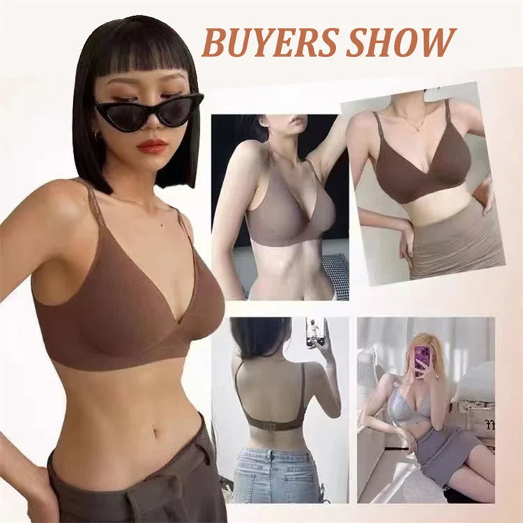 Women Sexy Seamless Bras Deep V Neck Bralette Sexy Lingerie Letter Strap Tops Push Up Underwear Wireless Brassiere for Female