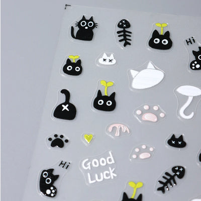 2pcs Black Cat Nail Stickers 3D Cute Cartoon Animal 3D Self-Adhesive Nail Art Decals Sliders Decorations Manicure Accessories