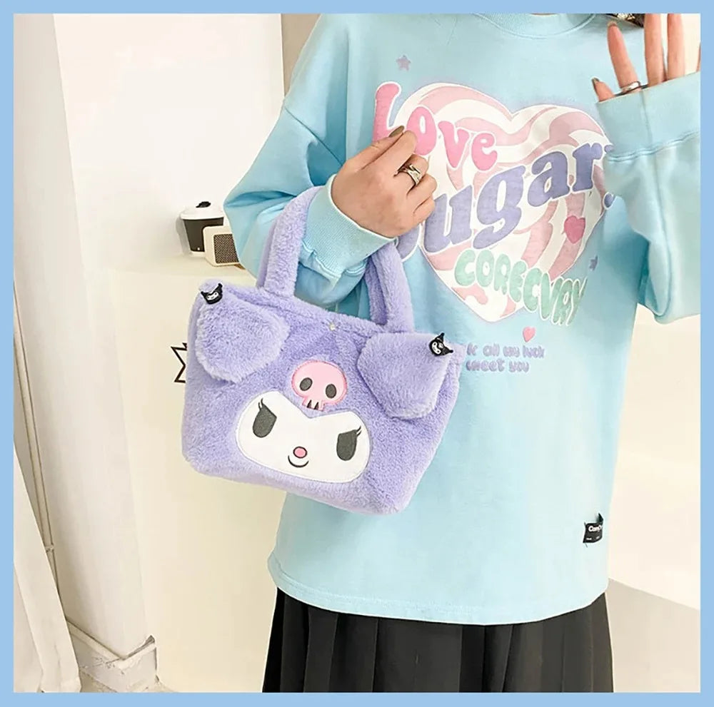 Kawaii Sanrio Bag Kuromi Plush Backpack Lolita Style Plushies Stuffed Animal Doll Toys My Melody Bag Women Tote Girl Christmas