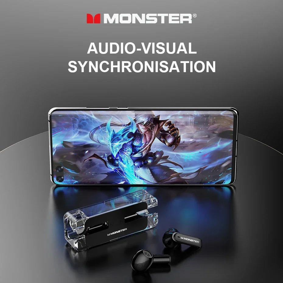 سماعات أذن Monster XKT08 True Wireless Bluetooth V5.3 من Choice، سماعات أذن عالية الدقة للموسيقى وسماعات ألعاب ذات زمن انتقال منخفض وتقليل الضوضاء