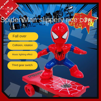 New Spiderman Automatic Flip Rotation Skateboard Acousto-Optic Car Electric Music Toy Stunt Scooters Christmas Gift Anime