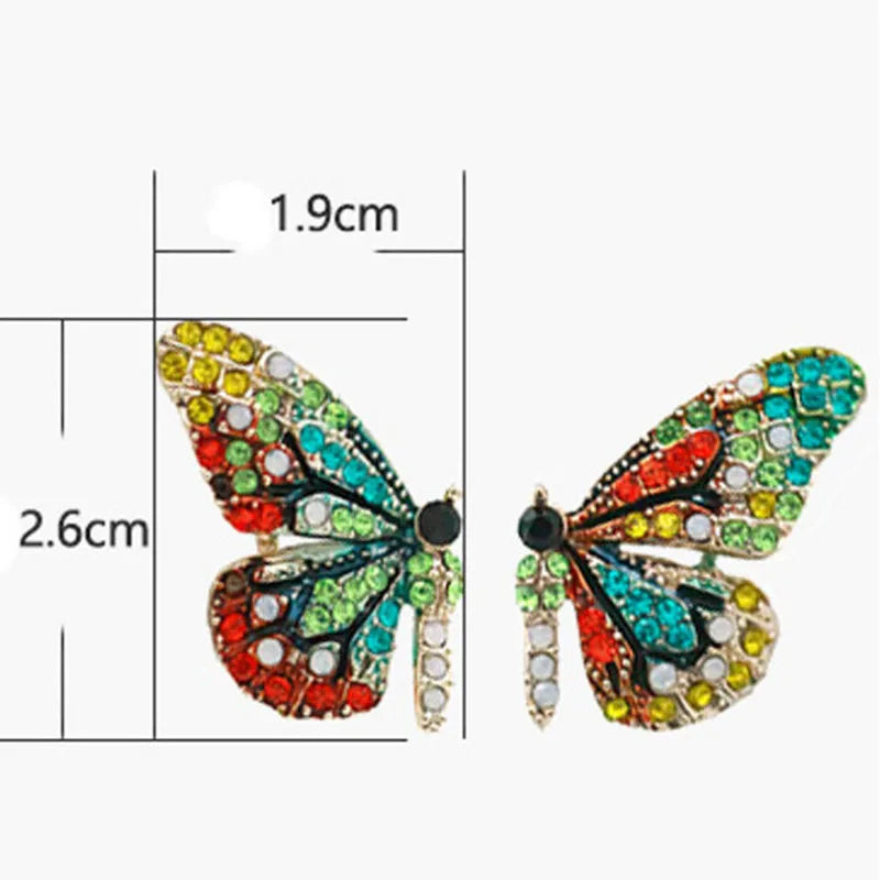 Graceful Shiny Multicolor Zircon Butterfly Stud Earrings for Women Girls Cute Date Party Jewelry