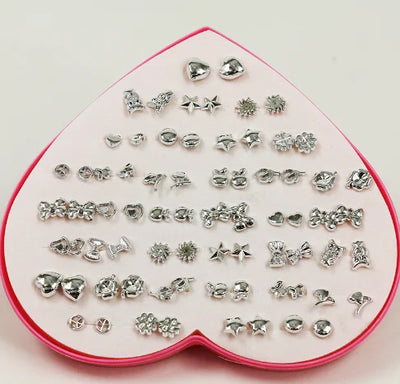 New Design Random 36 Pairs/Lot Lovely Mini Earing Cute Snowflakes Cat Butterfly Stud Earrings For Girl Fashion Daily Ear Jewelry