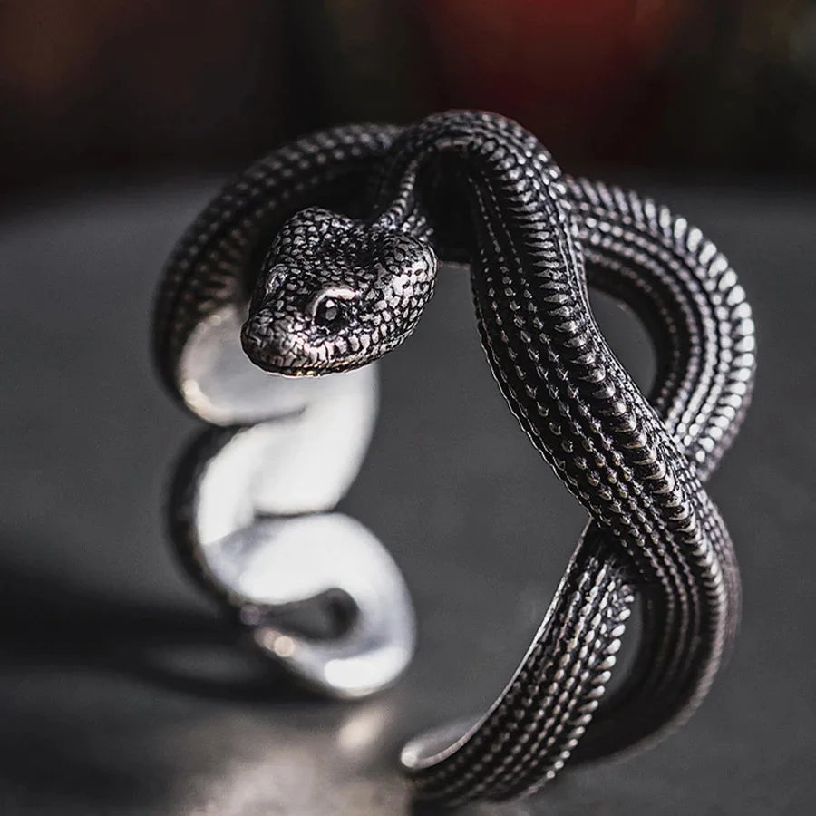 Retro European and American new python ring, dark punk style three-dimensional snake ring, snake winding ring