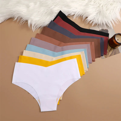 FINETOO 7PCS Women Ultra-thin Underpants Panties Seamless Briefs Sexy V-Waist Cozy Stretch Lingerie Female Solid Color Intimates