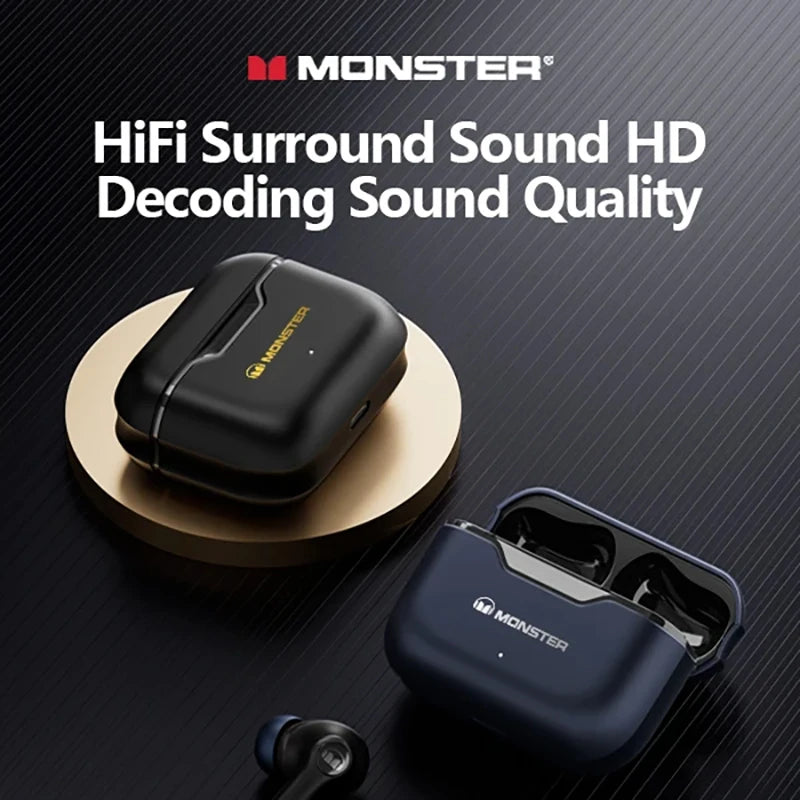 Original Monster XKT02 Bluetooth 5.1 Earphones TWS Wireless Headphones HIFI Sports Earbuds Gaming Noise Reduction Headset New