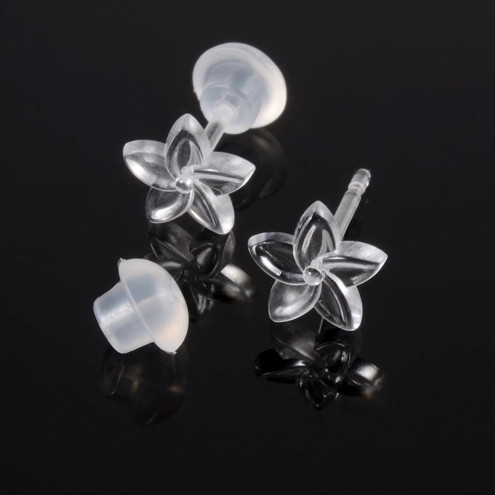 10PCS/Lot Mix Styles Hypoallergenic Simple Plastic Earrings Clear Ear Pins Needle And Resin Earring Backs DIY Ear Accessories