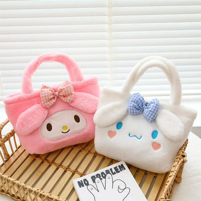 Sanrio Plush Bag Kawaii Kuromi Cinnamoroll Melody Cartoon Anime Handbag Crossbody Cosmetic Travel Storage Bags Women Girls Gifts