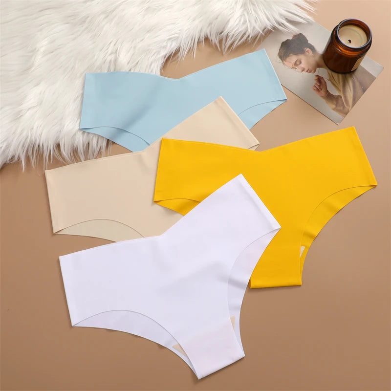 FINETOO 7PCS Women Ultra-thin Underpants Panties Seamless Briefs Sexy V-Waist Cozy Stretch Lingerie Female Solid Color Intimates