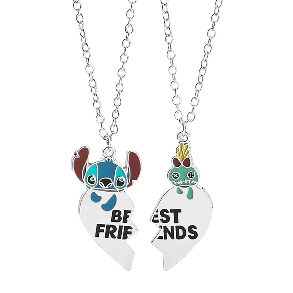 Disney Lilo & Stitch Necklace Stainless Steel Stitching Cute Figure Stitch Heart Pendant Neck Chain Lovers Jewelry