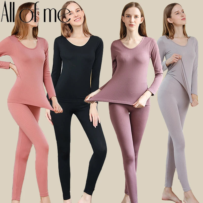 Warm Thermal Underwear Sexy Ladies Intimates Long Johns Women Shaped Sets Female Middle Collar Thermal Shaping Clothes