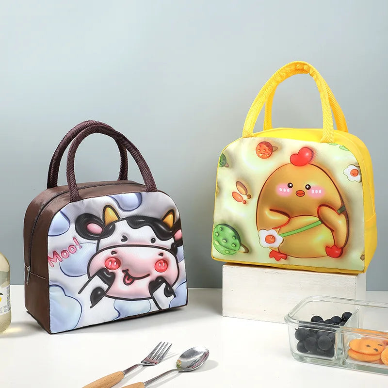 Cute Printed Cartoon Lunch Bag for Kids with Insulation and Preservation Function Bag Organizer Tote Bag with Zipper