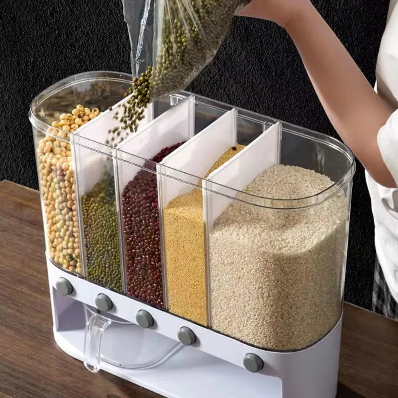 Wall Clear Cereal Dispenser Plastic Transparent Grain Storage Holder Rice Tank Bucket Sealed Jar Container Kitchen Organizer