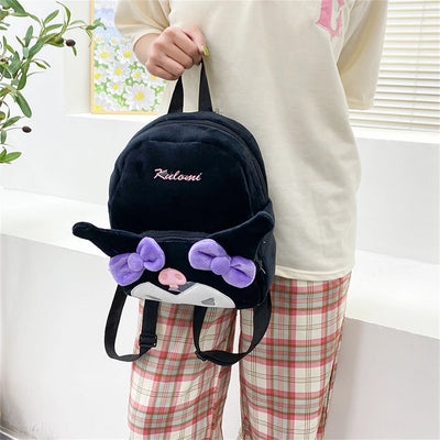 Kuromi Cinnamoroll & My Melody Plush Backpack Adorable, Large-Capacity, Kawaii Design - Soft Cartoon Characters